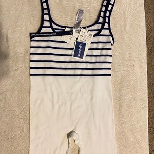 Navy Blue/White Striped Jumpsuit Romper Shorts